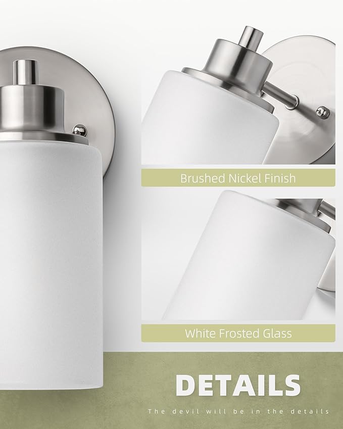 Wall Sconces Bath Vanity Light Fixtures Wall Mounted Lights Brushed Nickel Modern White Frosted Glass Shade