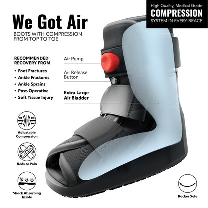 Braceapedia Rapid Recover Short Walking Boot, Fracture Boot, Medical Grade Fracture Foot & Ankle Support Brace Adjustable Air Pump, Sprain & Injury Recovery, Post Op Shoe, For Injured Foot, Large, Black