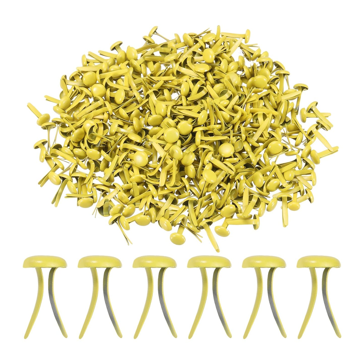 PATIKIL 1000 PCS Paper Brass Fasteners Split Pins Pastel Mini Metal Brads Round Head Plated Fastener for Craft Art Scrapbooking DIY Supplies, Yellow, 8 x 15 mm