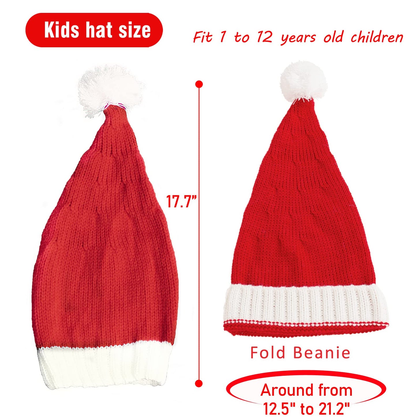 Christmas Hat for Kids, Santa Hat Winter Hat for Baby Slouchy Beanie Windproof Warm Knit Christmas Decoration Cap Red
