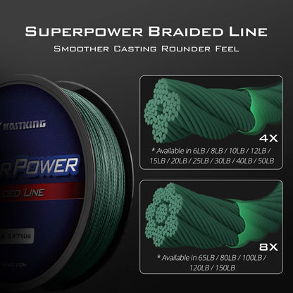 KastKing Superpower Braided Fishing Line, Moss Green, 80 LB, 300+27 Yds(8 Strands)