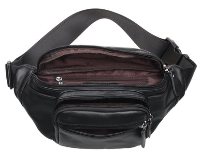Polare Napa Leather Fanny Pack Waist Bag For Outdoor Travel Camping Cycling Running Black-Small