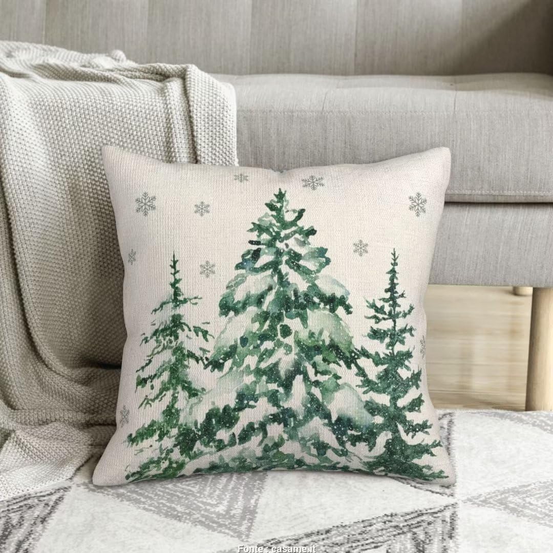Sunshineyan Christmas Pillow Covers 16X16 Inch Set of 2 Forest Trees Christmas Decor Pillow Covers Green Throw Pillows Winter Christmas Cushion Cases Linen for Home Decor Sofa Couch Living Room