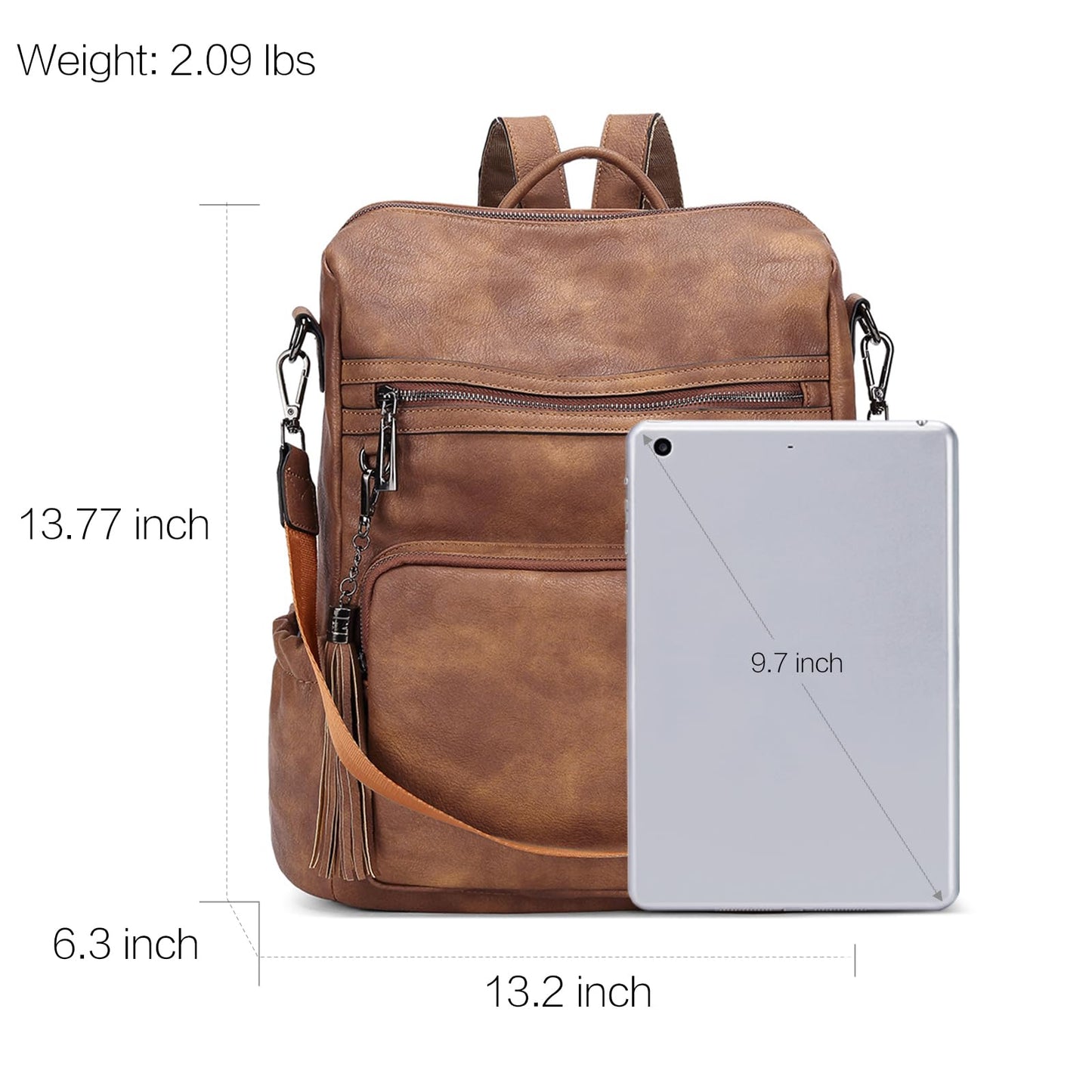 CLUCI Backpack Purse for Women Travel Backpack Large Leather Fashion Designer Lady Shoulder Bag with Tassel Brown