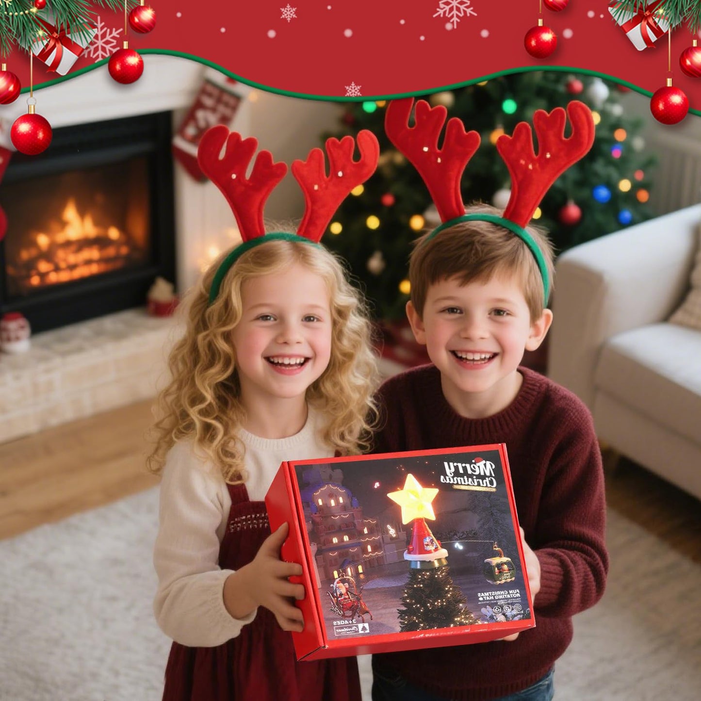 Rotating Christmas Tree Topper Star - Featuring LED Lights and Festive Music, Electric Music Sprite, Good, Easy Installation,USB Powered Musical Decoration Creating Christmas Atmosphere