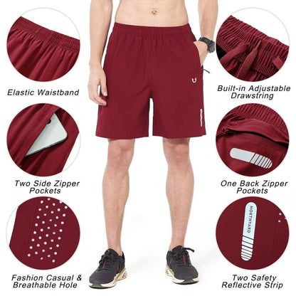 NORTHYARD Men's Athletic Running Shorts Gym Workout 7"/9"/5" Quick Dry Lightweight Sports Basketball Tennis 3 Zipper Pockets WineRed S