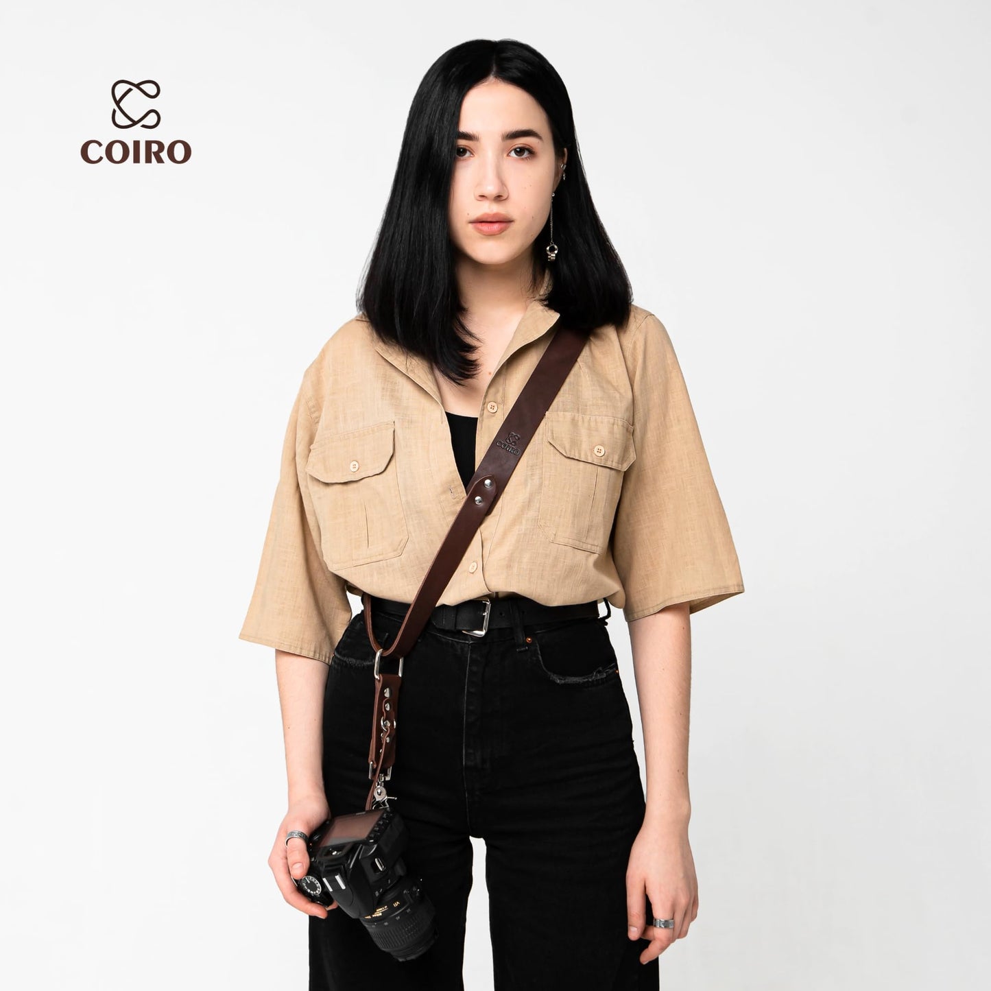 C Coiro Leather Camera Strap for One Camera - Professional Single Leather Harness Shoulder Strap Quick Release Gear DSLR/SLR, Camera Accessories for Photography, Brown