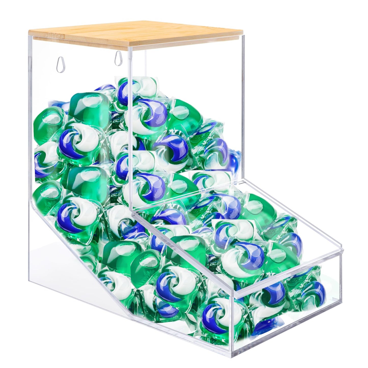 JYPS Laundry Pods Container, Acrylic Dishwasher Pods Holder w/ 2 Lids, Dispenser For Powder, Dryer Balls, Beads, Soap Organizer For Room Desktop / Wall Mount, Snack Candy Organization Storage