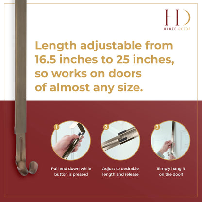 Haute Decor Adapt Adjustable Length Over The Door Wreath Hanger with Removable Icon (Antique Brass - Reindeer) for Christmas and Winter Holidays