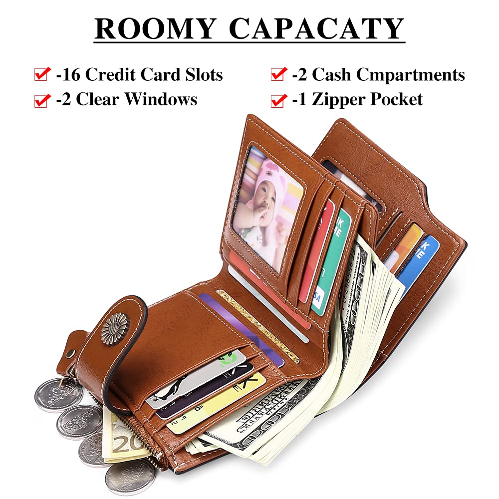FALAN MULE Genuine Leather Small Wallet for Women, RFID Blocking, Compact Size, Brown