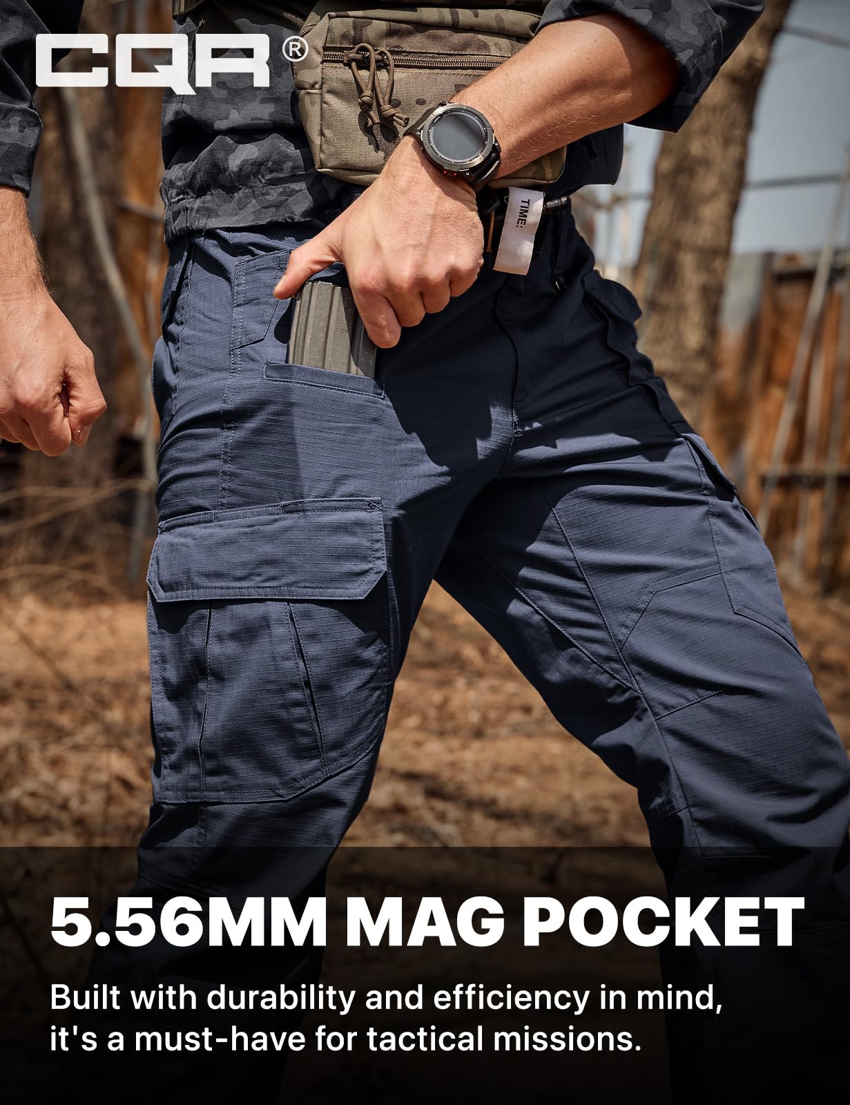 CQR Men's Tactical Pants, Water Resistant Ripstop Cargo Pants, Lightweight EDC Work Hiking Pants, Outdoor Apparel, Duratex Mag Pocket Police Navy, 38W x 34L