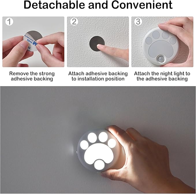 Attivolife Cat Paw Motion Sensor Night Light with Magnetic, USB Rechargeable & Cordless LED Lamp, Cute Kids Wall Light for Hallway, Bedroom, Nursery, Kitchen, Stairway
