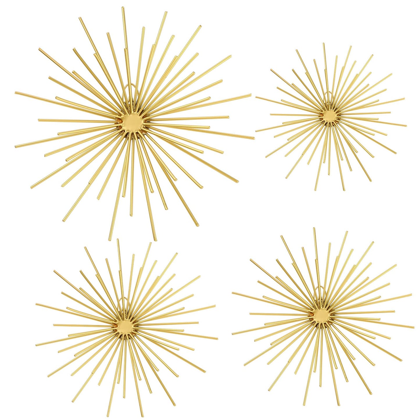 Shimeyao 4 Pcs Metal Starburst Wall Decor Gold Metal Wall Art 3D Spike Bling Finish Star Burst Hangings Accents Sculptures Set Modern Mid Century Decorations for Living Room Bedroom Entryway