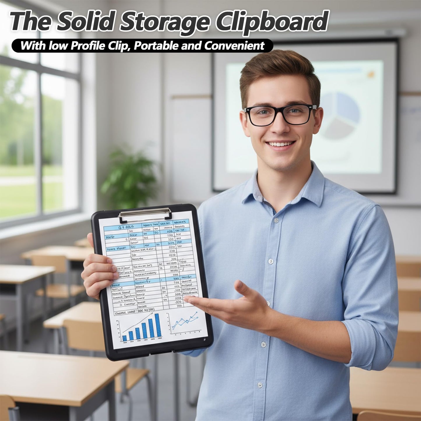 5pcs Clipboards with Storage,Plastic Foldable Clipboard Storage Nursing Clip Board with Low Profile Clip for Teacher Nurse Employee（9.5 x 13.5 Inch）