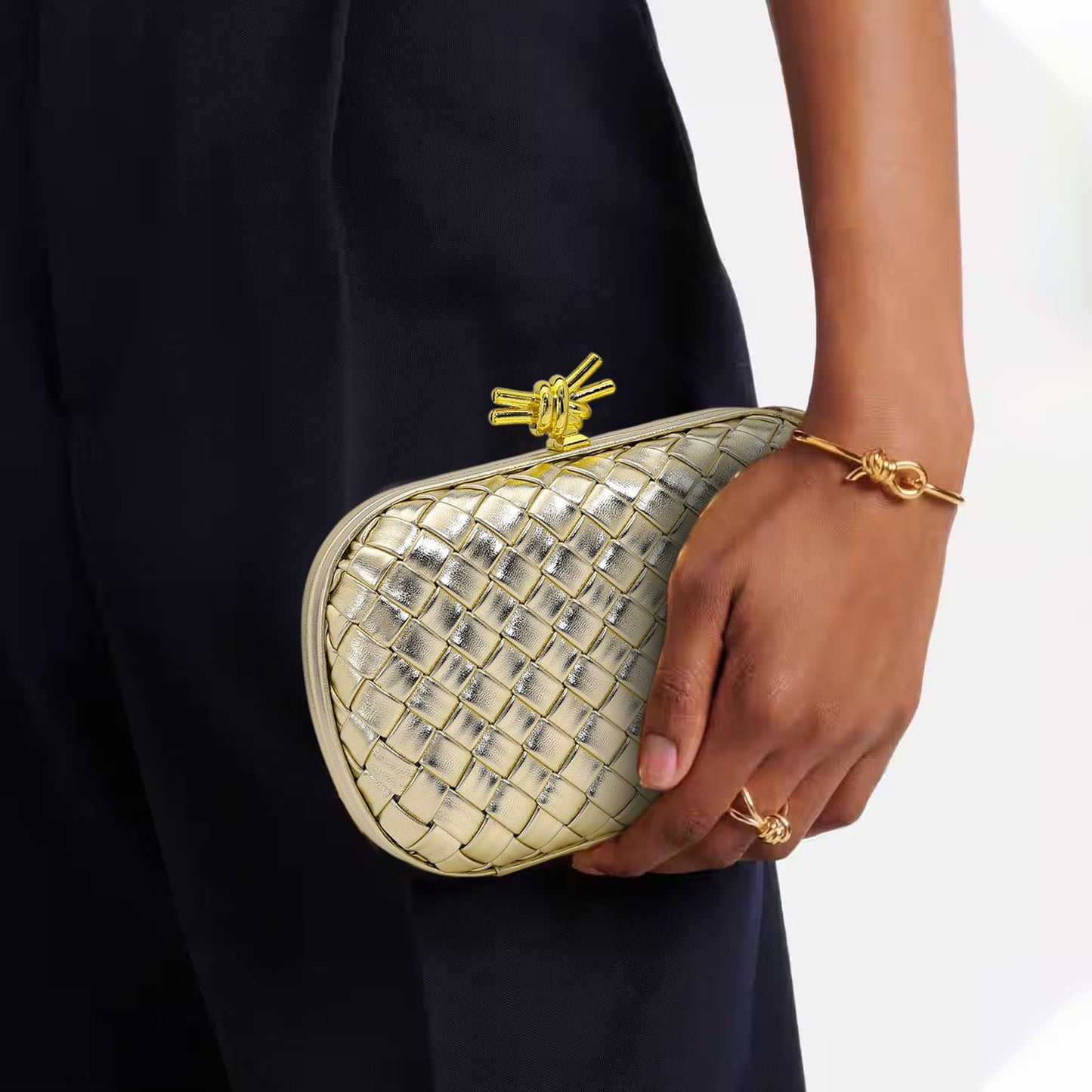 AIBAOWU Woven Clutch Purses for Women Gold PU Leather Evening Bag for Wedding Formal Clutch Bride Purses Party Prom