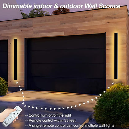 2 Pack 31 inch Modern Outdoor Wall Light with Remote Control, 2700K-6500K Dimmable Exterior Wall Sconce IP65 Waterproof Porch Wall Light Fixture for Patio Garage Hallway