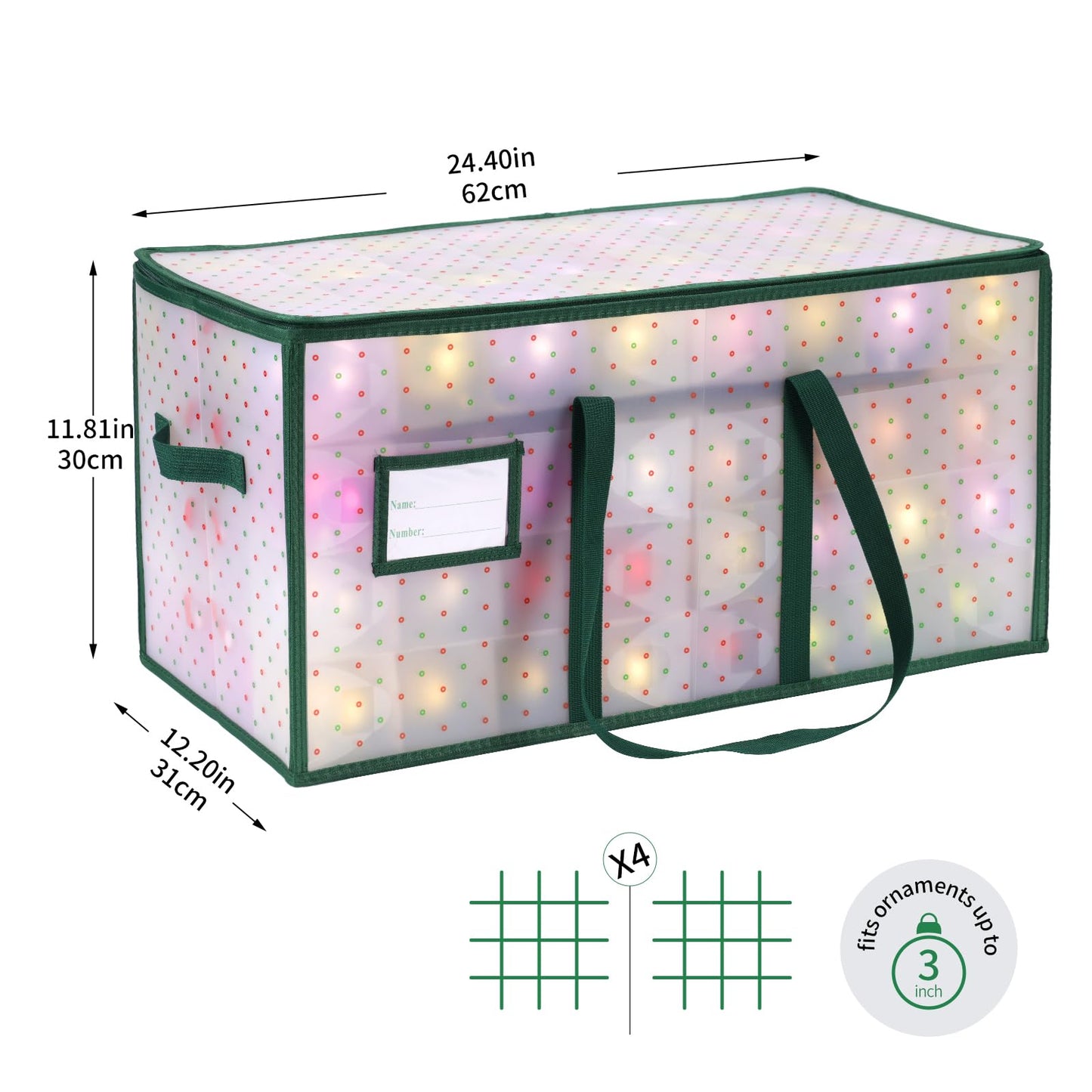 BIEBOS Portable Waterproof Christmas Ornament Storage Box, Large Capacity 128 Slots for 3-Inch Ornaments, Double-Sided Trays with Durable Zippers