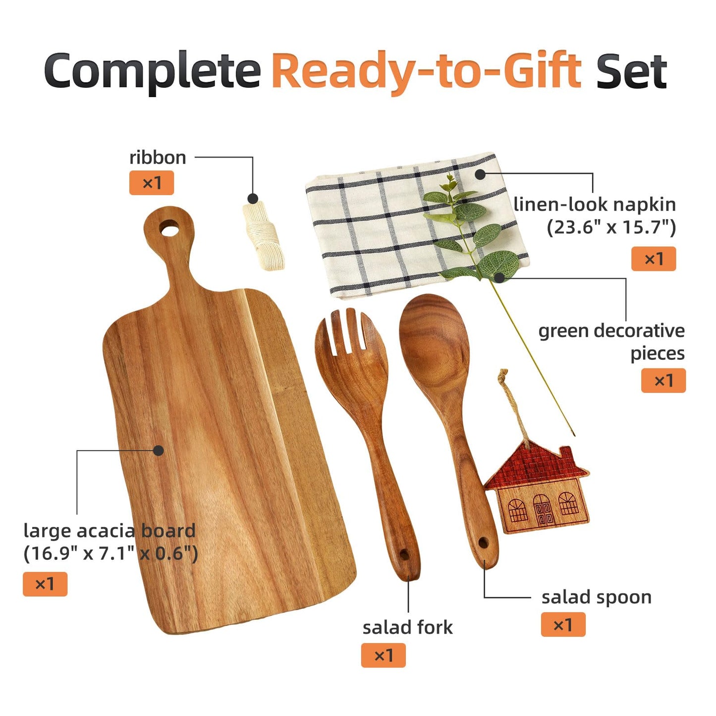 The Perfect Housewarming Gift! Wooden Cutting Boards Set with Utensils & Napkin - Charcuterie, Cheese, Serving Tray for New Home, Kitchen Decor