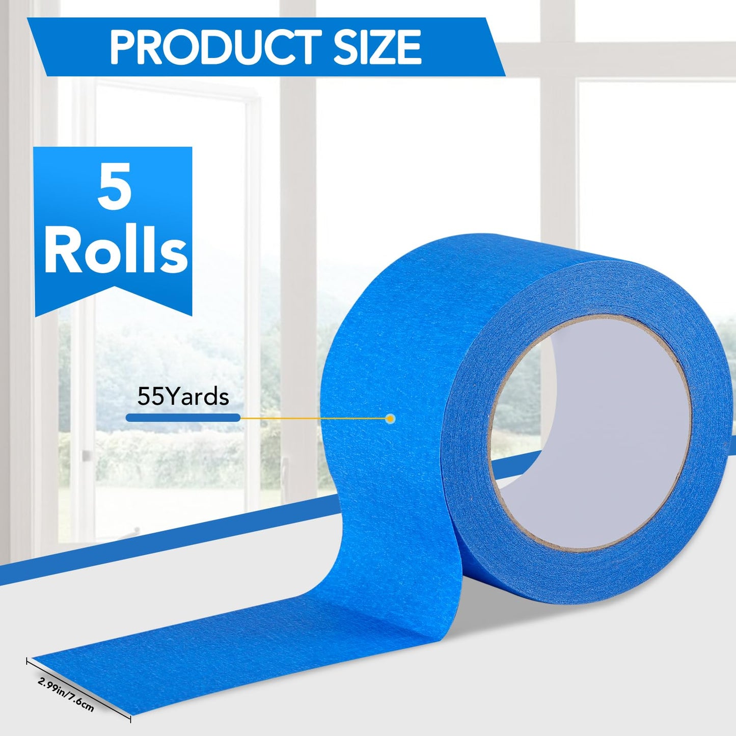 VOISEN 5 Packs Painters Tape, Blue Painters Tape, 3 Inch Wide (3 in x 55 Yds), Masking Tape for Multi-Purpose, Masking Tape Bulk,DIY Artist Craft Arts, Decoration, Drafting, No Residue