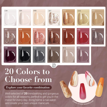 AZUREBEAUTY 31 Pcs Dip Powder Nail Kit 20 Colors Glitter Nude Brown Pink White Gray Dip Powder Liquid Set with Top/Base Coat Activator for French Nails Art Manicure DIY Salon Women Valentine's Gift