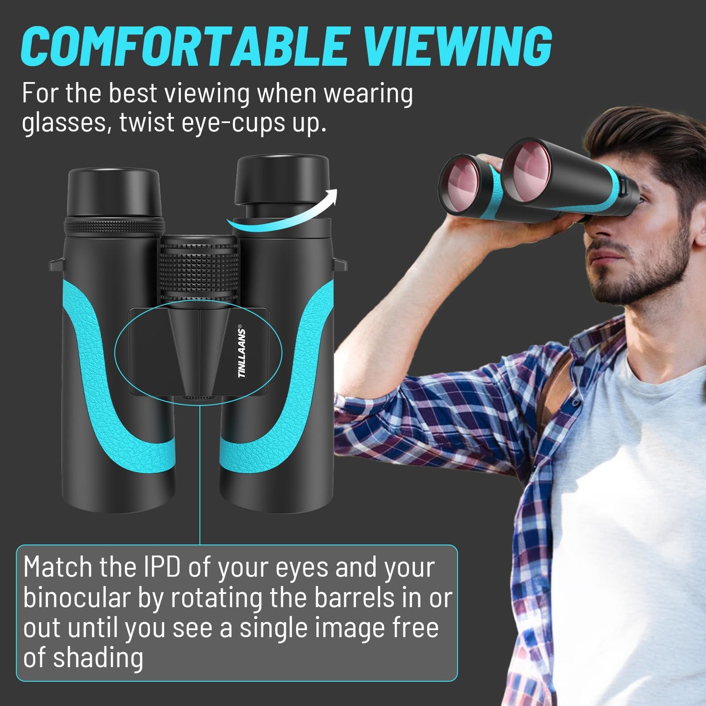 Tinllaans 15x55 HD Binoculars for Adults – High Powered Large View, BAK4 Prism, Waterproof & Lightweight for Bird Watching, Hiking, Travel, Cruise, Sports with Phone Adapter (Blue)