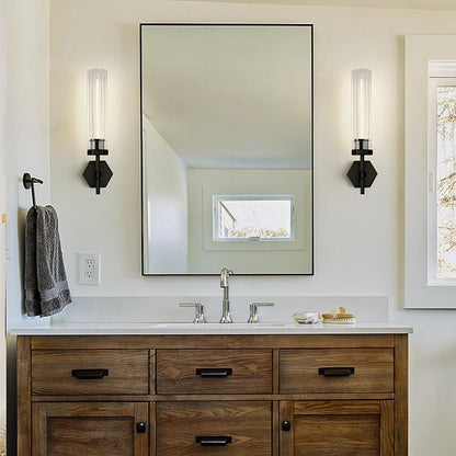 Crystal BathroomVanity Wall Sconces Set of Two Black Modern Bathroom Wall Sconces,12.59in Crystal Vanity Lights Fixture,Indoor Sconces Wall Lighting For Bedroom,Hallway,Staircase,Living room