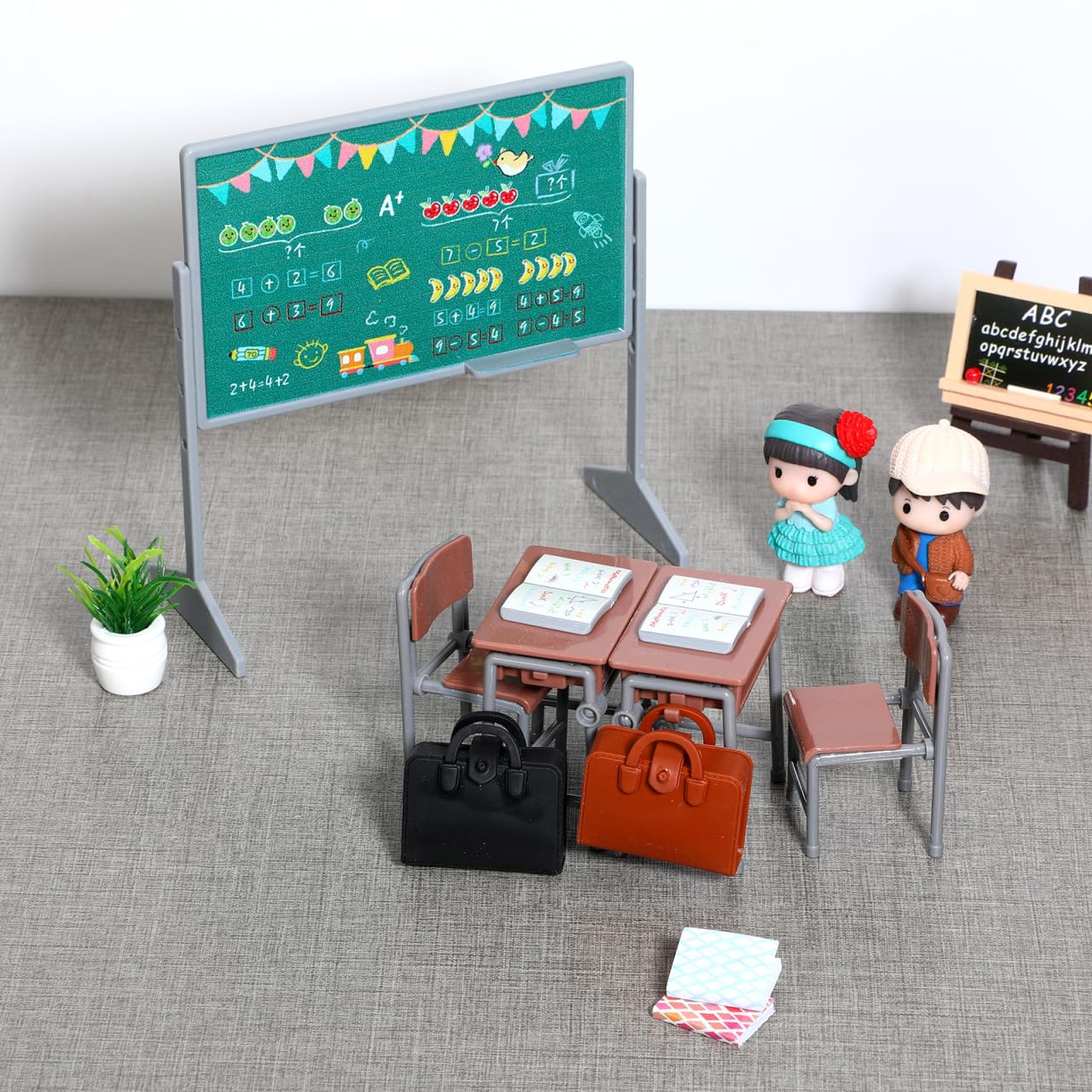 TOYANDONA 13pcs Miniature School Supplies - Doll School Supplies Mini Dollhouse Accessories Include Desk Chair Set Doll Schoolbag Blackboard Book for Miniature Classroom Furniture