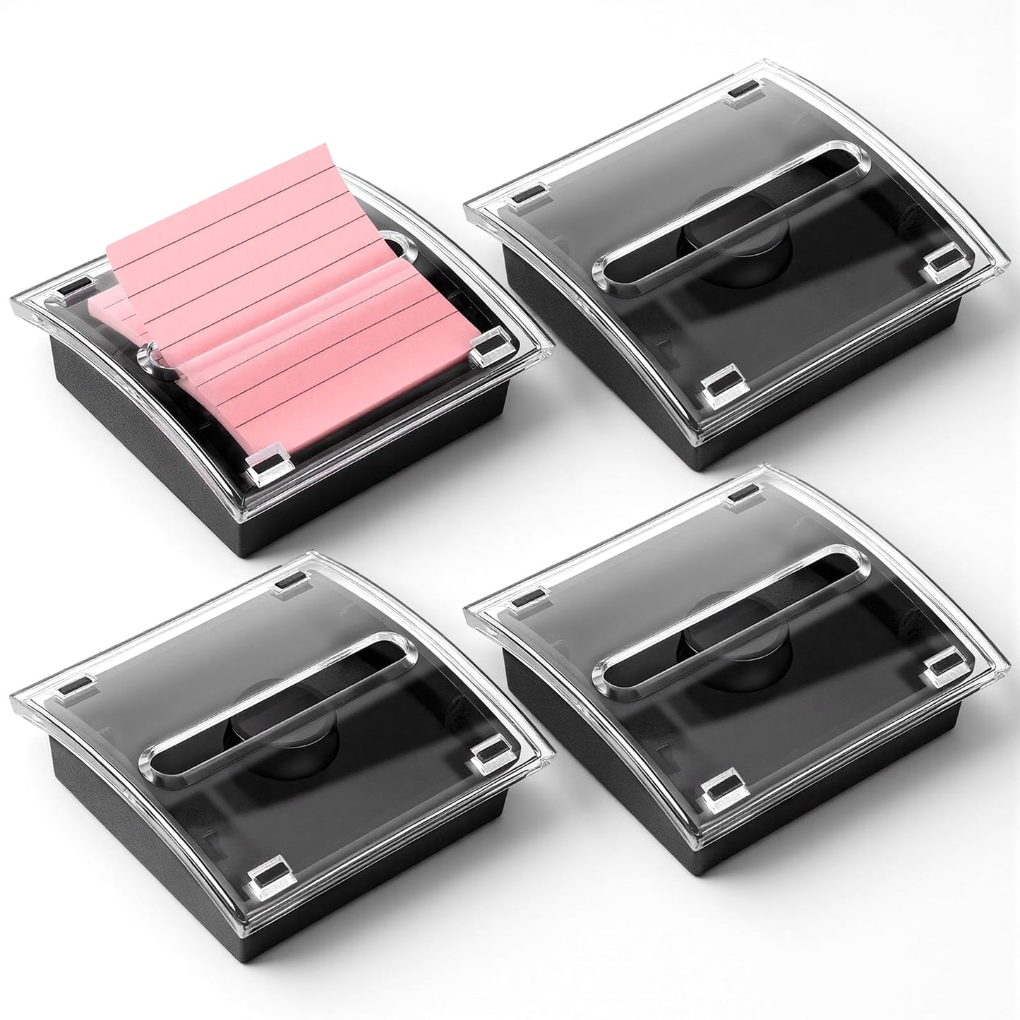 SHENLIU 4 Pcs Pop Up Sticky Note Dispenser Sticky Note Holder Pop Up Notes Dispenser Transparent Top for 3 x 3 Inch Sticky Notes School Office Home Store Black Base Clear Top