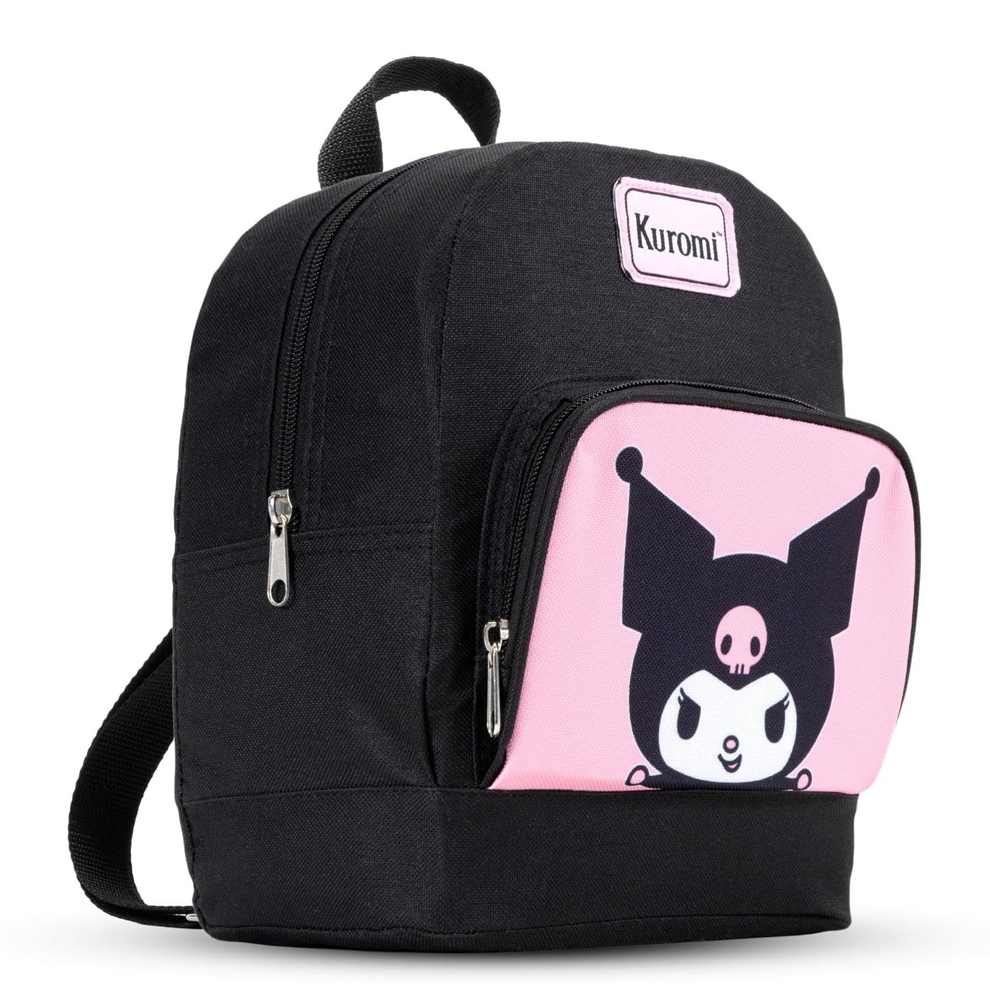 SANRIO Kuromi Mini Backpack with Wallet Set - Bundle with 10 Woven Backpack with Front Pocket and Card Organizer for Women | Kuromi Travel Bag Set