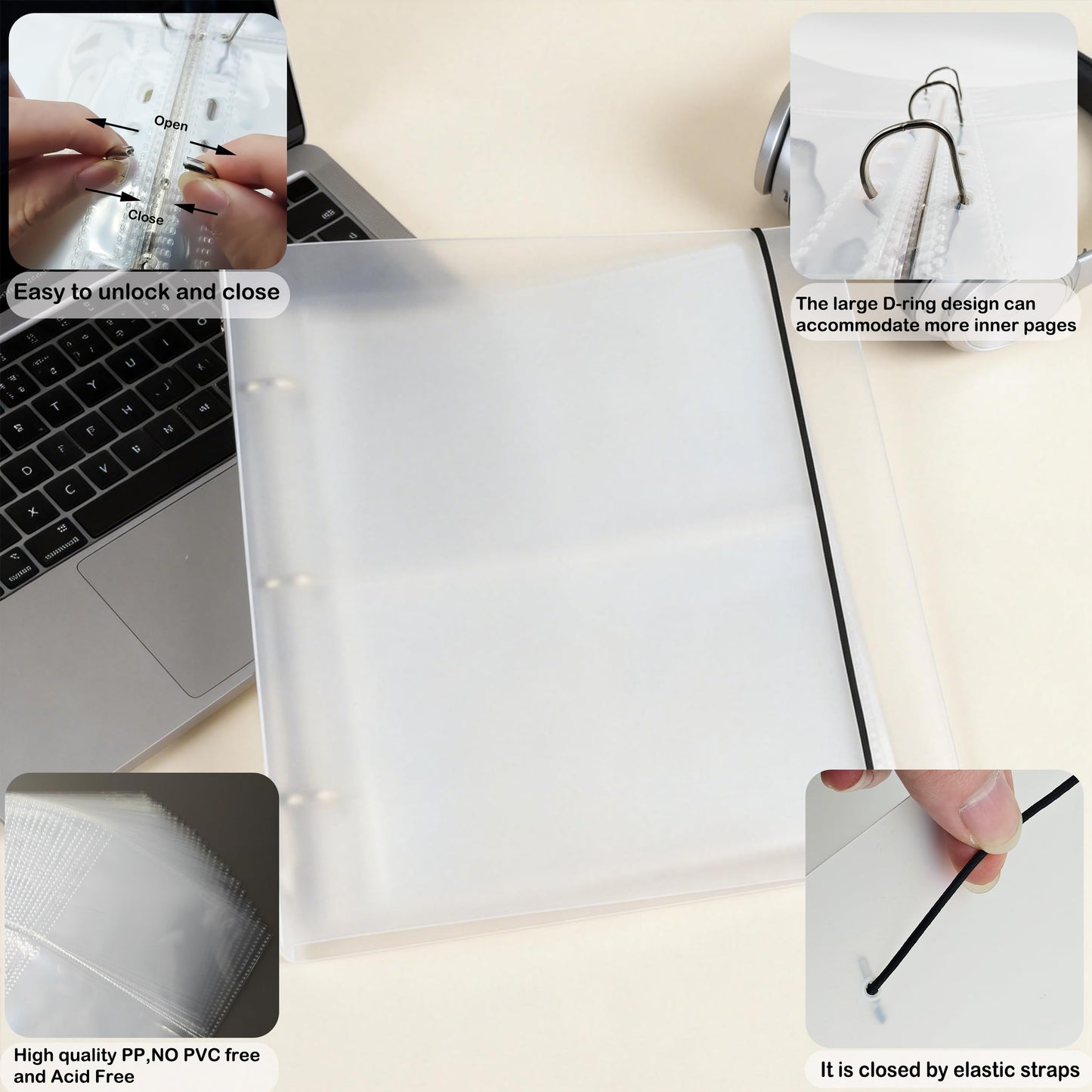 BYSLBTY 4x6 Index Card Holder,100 Card Sleeves, Holds 200 Pieces Cards, Recipe Card protectors, Flash Cards Organizer(4X6)
