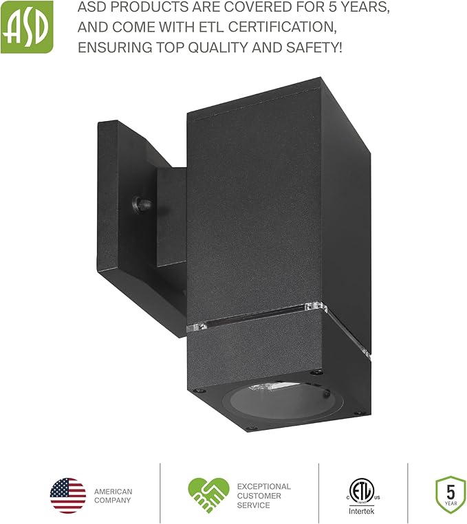 ASD 1 Light Square Outdoor Wall Light Fixture | 60W E26 Bulb Socket 120V ETL Cylinder Up Down Lights | LED/CFL/Incandescent Bulb Exterior Wall Sconce | Front Door, Porch Patio | Ringed Black, 2 Pack