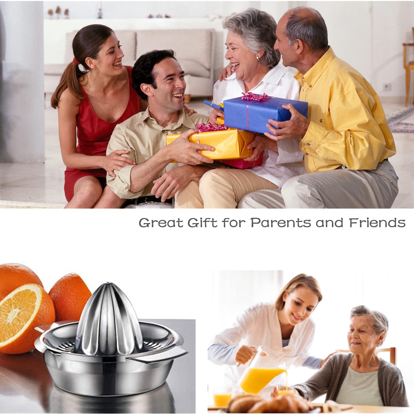Citrus Lemon Orange Grapefruit Juicer Manual Squeezer 304 Stainless Steel Robust Hand Juicer Reamer Rotation Press with Strainer＆10oz Bowl, 2 Pour Spouts, Dishwasher Safe, Easy to Clean, Heavy Duty