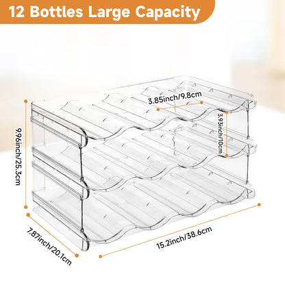 Stackable Water Bottle Organizer, Large Compartment Water Bottle Holder, 4 Tier Clear Water Bottle Organizer for Cabinet, Bottle Rack for Kitchen Organization and Storage - Hold 16 Bottles