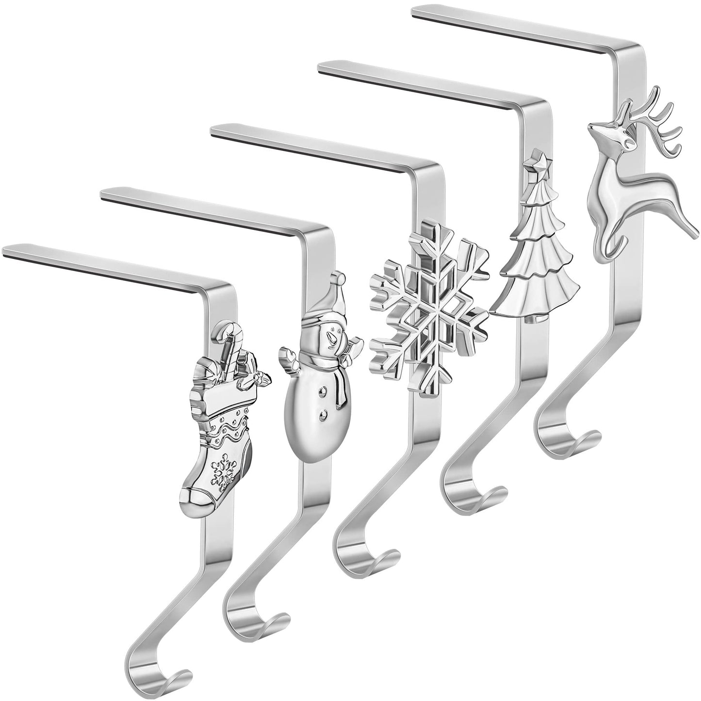 URATOT Pack of 5 Christmas Stocking Holders Mantel Hooks Hanger Christmas Stocking Clips in 5 Styles for Christmas Party Decoration
