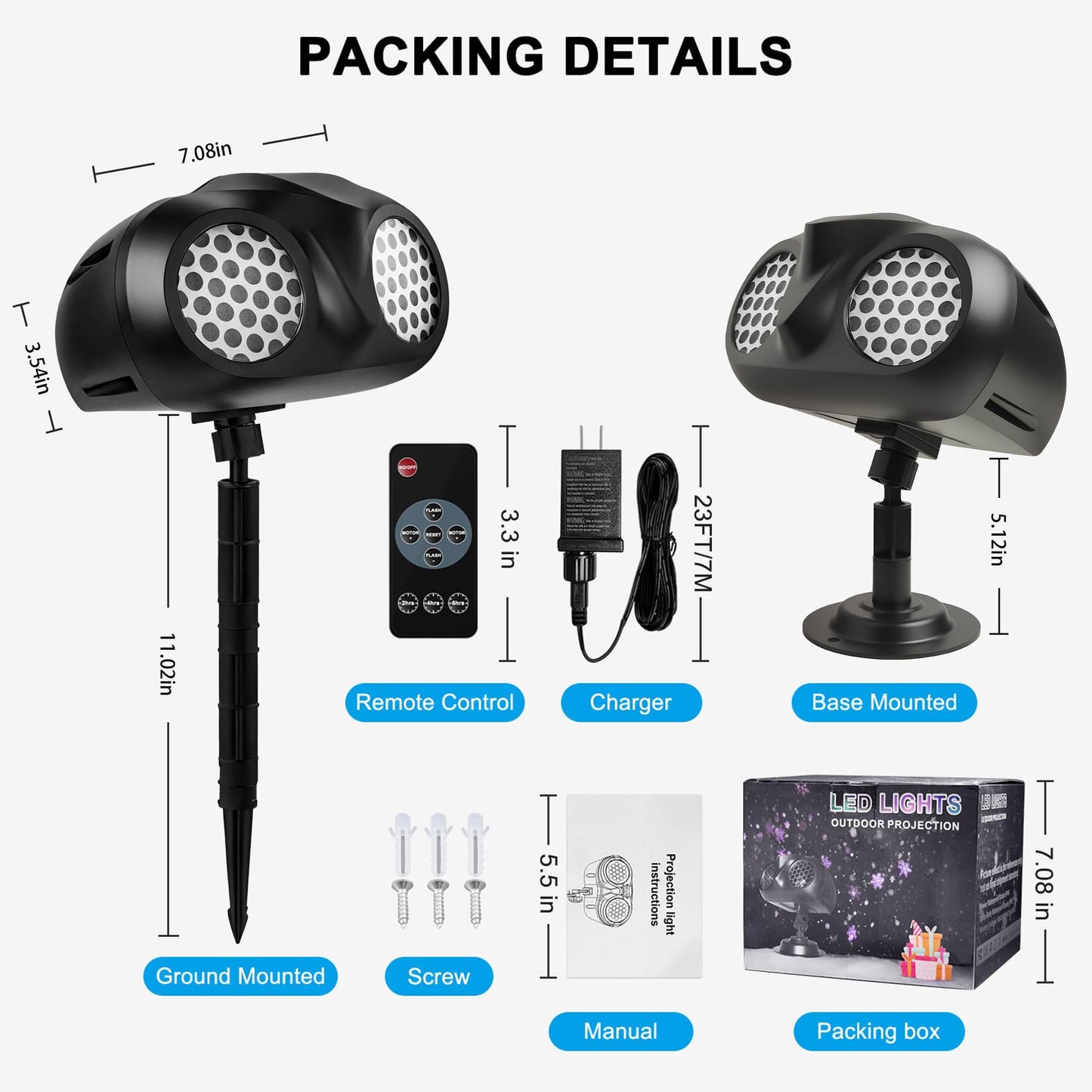 Snowflake Projector Light, Outdoor Christmas Projection Lights with Remote, IP65 Waterproof Moving Dynamic Snow Flakes for Winter Wonderland Yard Decor, Xmas, New Year, Parties, Weddings