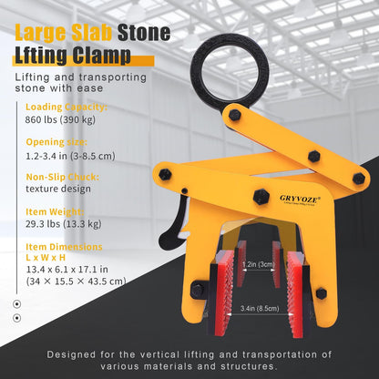 GRYVOZE 860lbs Granite Slab Lifting Clamp, 1.2"-3.4" A Shaped Heavy Duty Stone Lifter Equipment, Marble Carrying Clamps Tongs, also Suitable for Concrete, Steel, Rocks, Curbstones and Glass