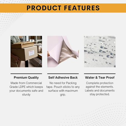 100 Pack 7"x10" Shipping Label Sleeves – Clear Self-Adhesive Packing Slip Pouches, Waterproof Packing List Envelopes – Ideal for Shipping Documents, Mailing Labels, Invoices & Packing Slips