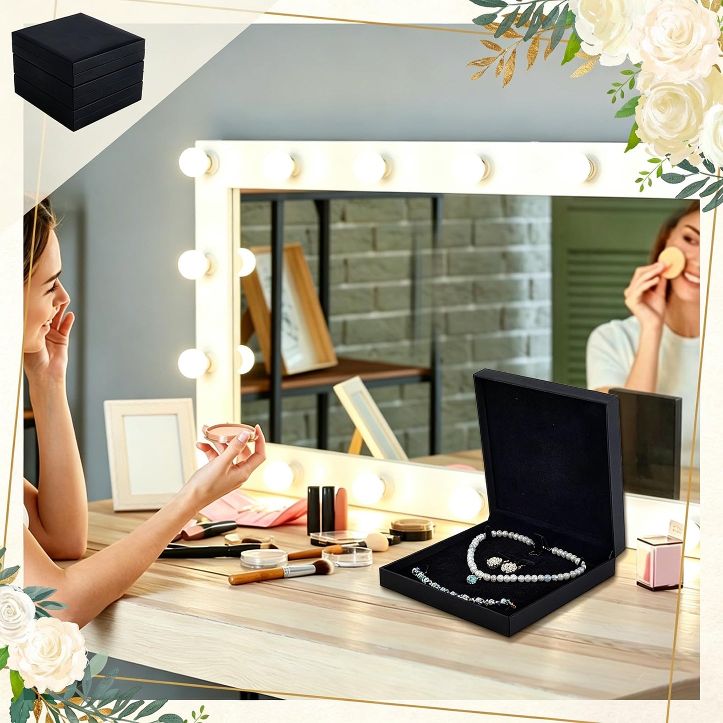 twinklemon 3PCS Black Jewelry Set Box Large Necklace Box Velvet Interior Jewelry Display Gift Box Jewelry Gift Boxes for Bracelet Necklace Earring Ring