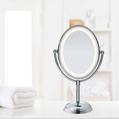 Conair Lighted Makeup Mirror, LED Vanity Mirror, 1X/7X Magnifying Mirror, Double Sided, Corded in Polished Chrome