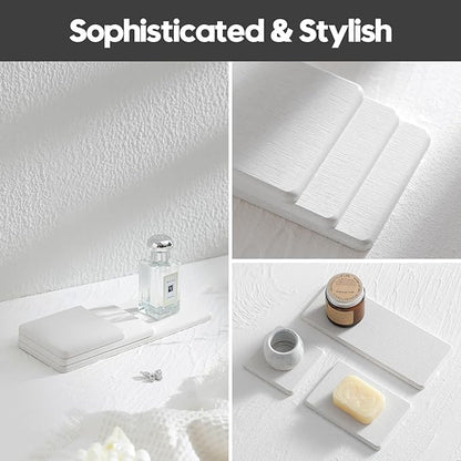 2PCS Bathroom Sink Vanity Trays, Water Absorbing Diatomite Stone Drying Soap