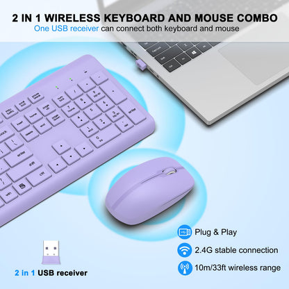 Wireless Keyboard and Mouse Combo, Full Size Silent Ergonomic Keyboard and Mouse, Long Battery Life, Optical Mouse, 2.4G Lag-Free Cordless Mice Keyboard for Computer, Mac, Laptop, PC, Windows