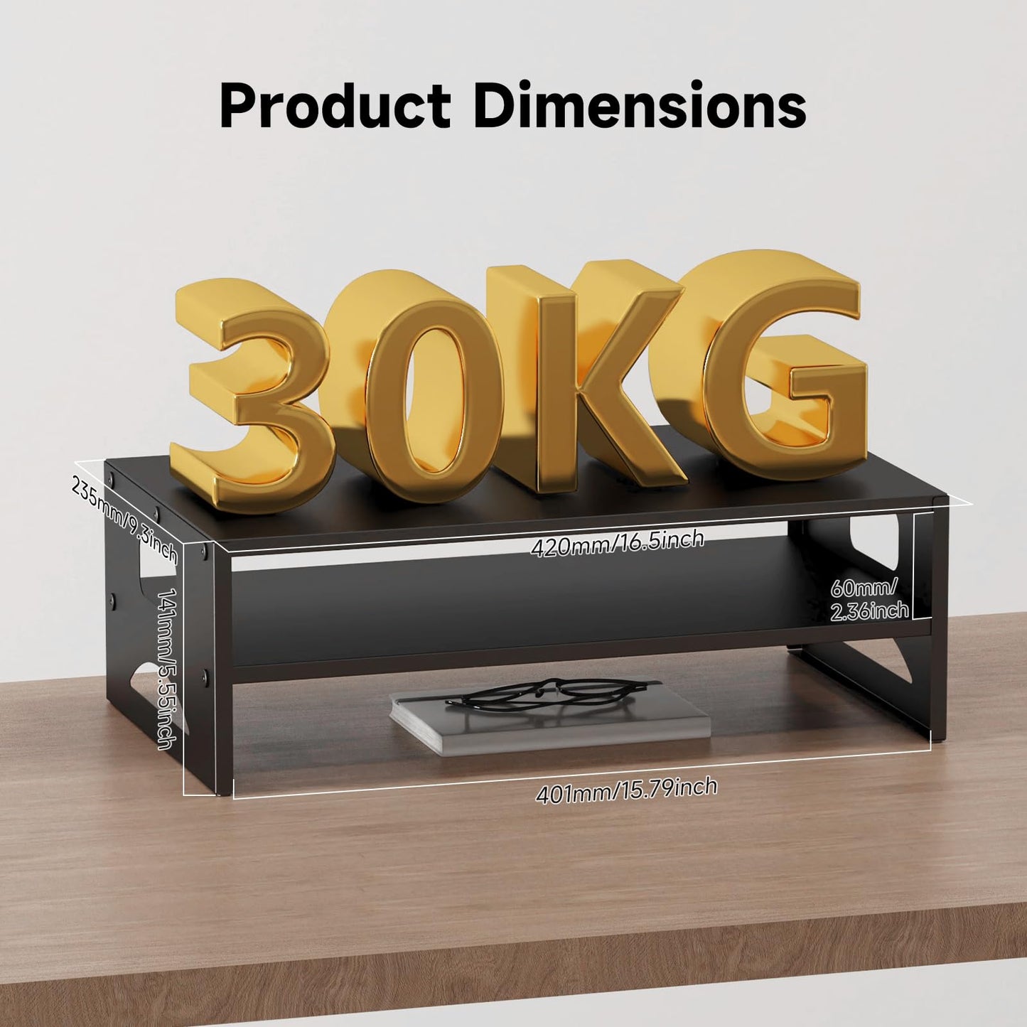 Pholiten Monitor Stand Riser, Desktop Stand, Computer Stand, Ergonomic Design, Two-Level Design, Desktop Organization, Keyboard Smartphone Storage, Printer Stand, Display Stand, 16.5 x 9.3 x 5.6