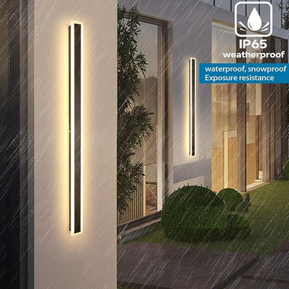 59 Inch Modern Outdoor Wall Light, Dimmable 3000K-6000K Linear Exterior Wall Sconce Ip65 Waterproof Black LED Long Outdoor Wall Mount Lights for House Garage Patio Porch