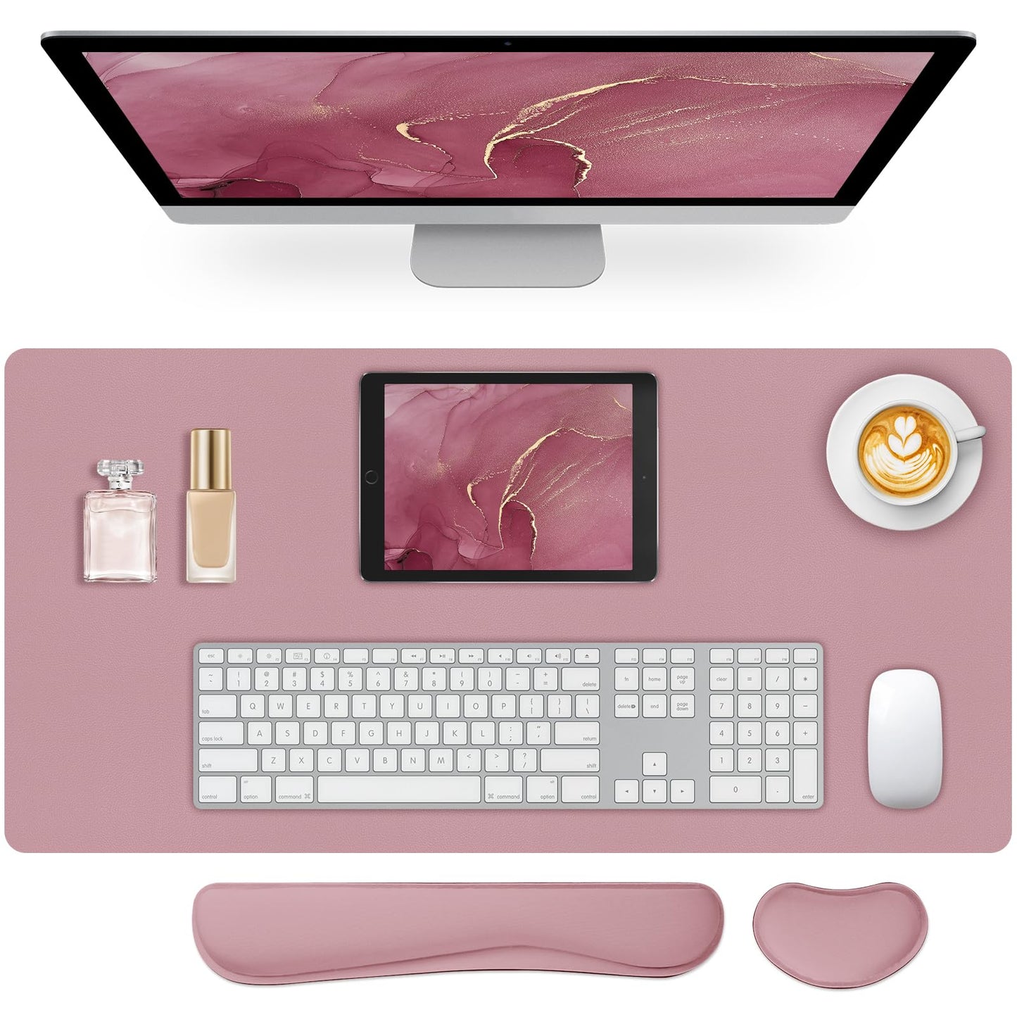 Meetcolor Mouse Pad and Keyboard Wrist Rest, 3-in-1 Large Keyboard and Mouse Pad Set, Ergonomic Wrist Rest for Computer Keyboards, Non-Slip Desk Mat Protector for Women (Purple Pink, 31.5" X 15.7")