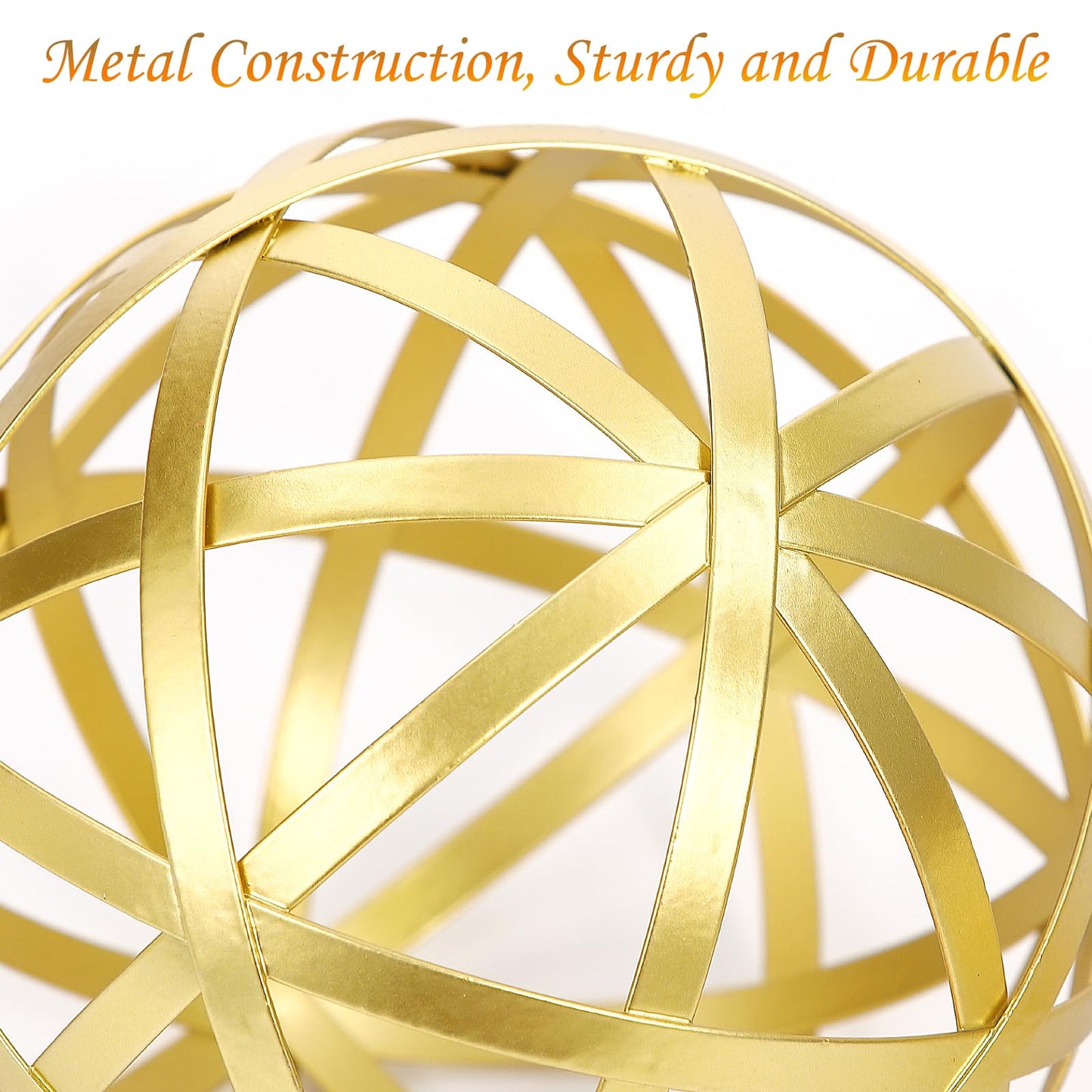 MOCOME Gold Decorative Sphere, Metal Coffee Table Decor Sculpture, Modern Home Decor Accent for Tabletop, Centerpiece, Shelf Display- Elegant Metal Sphere Decor with Luxury Golden Finish