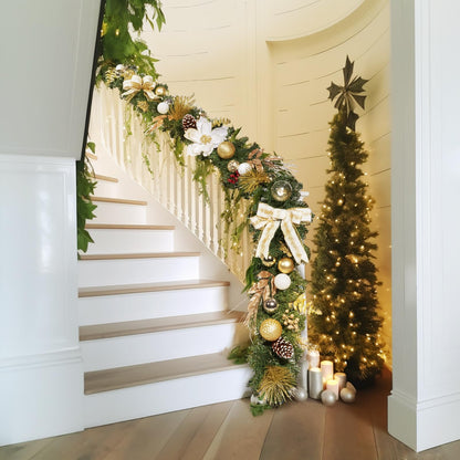 WBHome Pre-lit 6 Feet/72 Inch Christmas Garland, White & Gold Lighted Garland with 35 LED Lights for Indoor Outdoor Xmas Decor Holiday Decorations, Battery Operated (Batteries NOT Included)