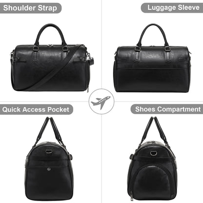 Vegan Leather Duffle Bag, LXY Travel Duffle Weekender Bag with Shoe Compartment, Duffel Overnight Gym Bags for Women Men Black