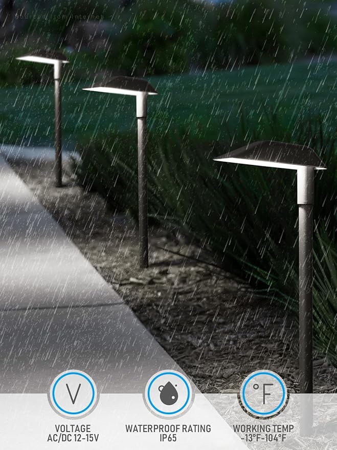 LEONLITE Anti-Glare Low Voltage Pathway Lights, 5W Wired 12-15V LED Landscape Path Lights Aluminum IP65 Outdoor Landscape Lighting for Walkway Yard, 5000K Daylight, ETL, Pack of 6