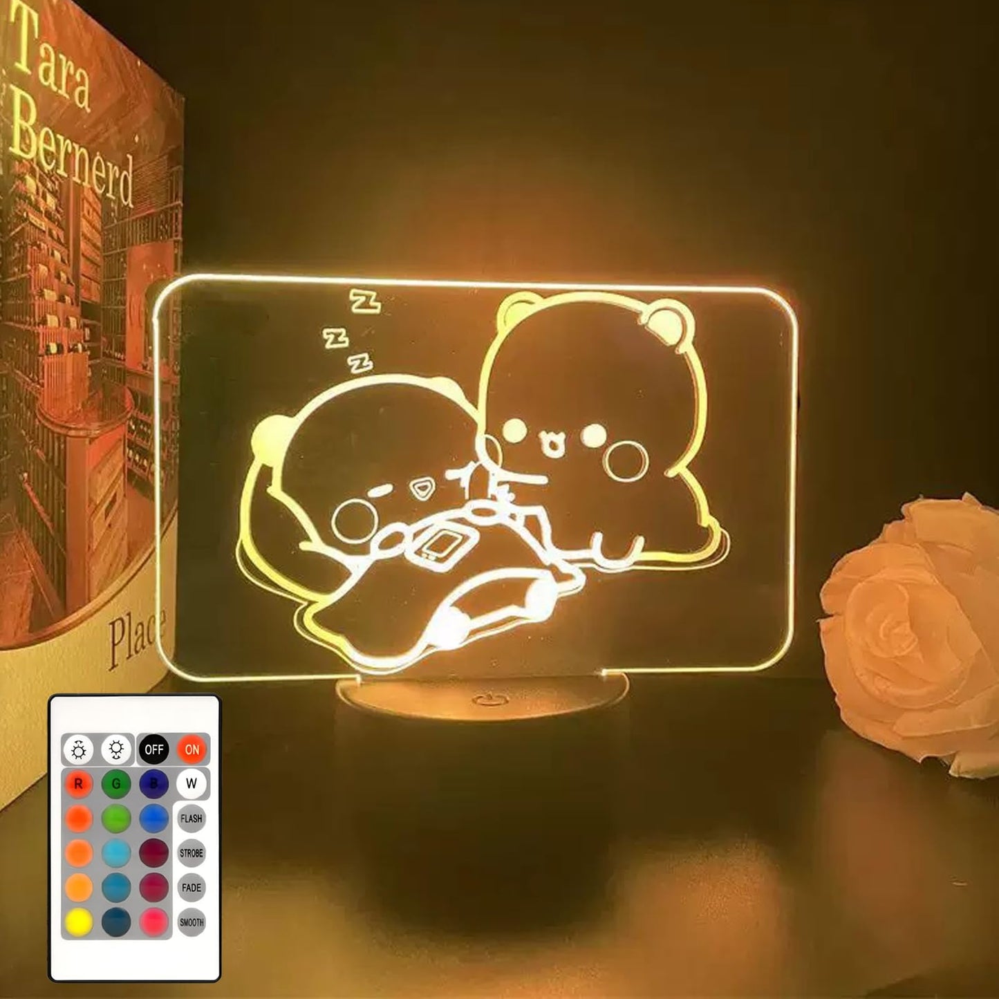 orakoliya 3D Night Light Bubuuu and Duduuu Gifts, Bear Shaped Table Lamp with Remote Control Gifts for Girls Birthday Christmas Valentine