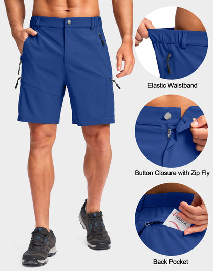 Pudolla Men's Hiking Cargo Shorts Lightweight 7" Travel Casual Shorts for Men Golf Work Outdoor with 5 Zipper Pockets(Royal Blue 3X-Large)